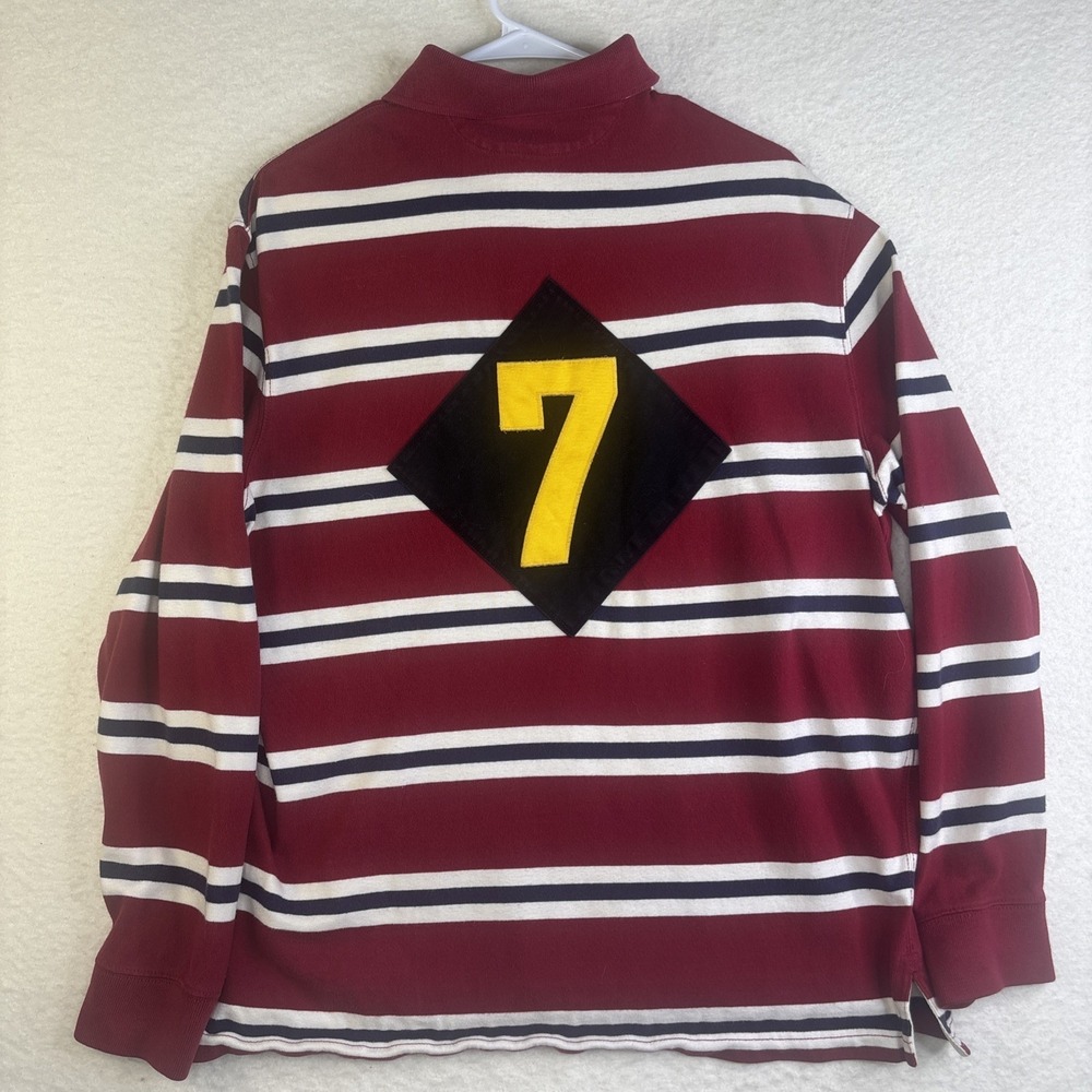 Polo Ralph Lauren Rugby Polo Striped NYC Crest #7 Patch M Vtg Rare Red White - Picture 10 of 12